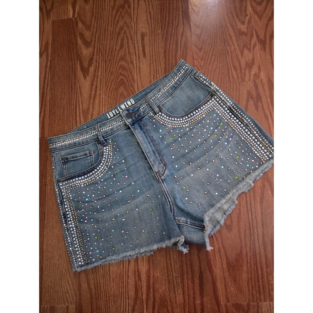 Idyllwind Miranda Lambert Studded Rhinestone Denim Shorts Blue Size 12 Cut Off